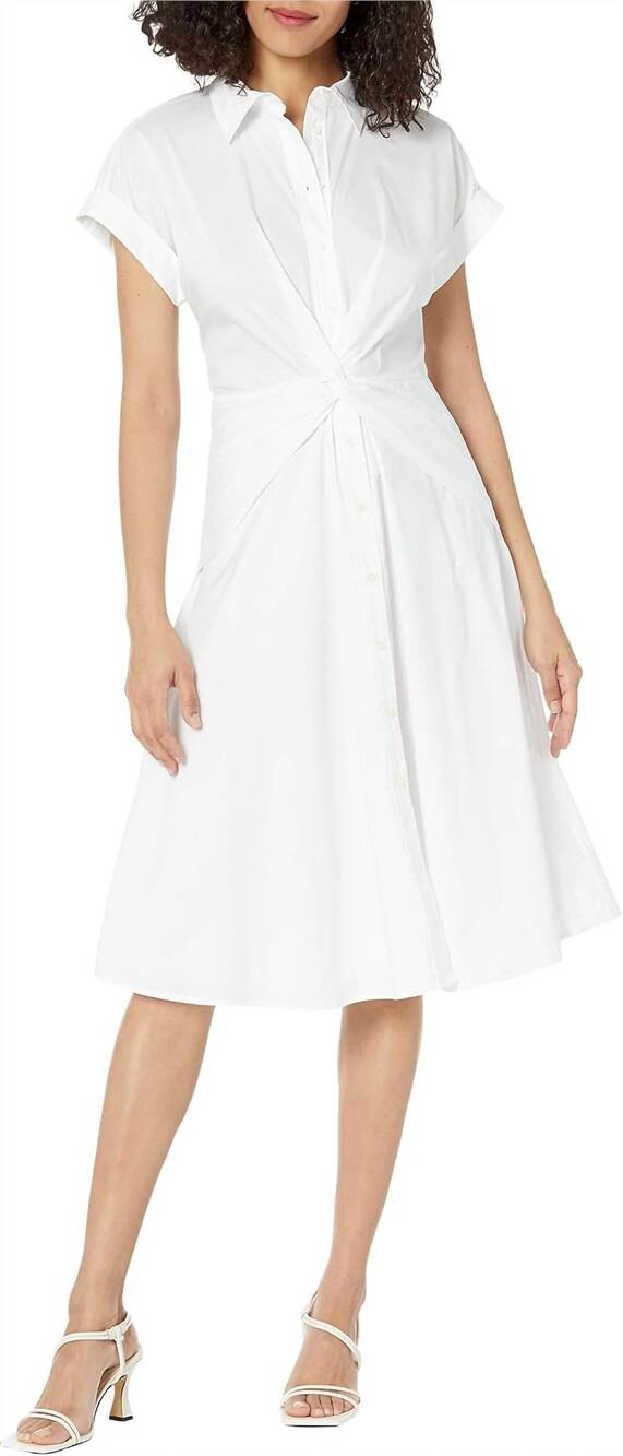 NEW RALPH LAUREN twist-front cotton-blend shirtdress in white